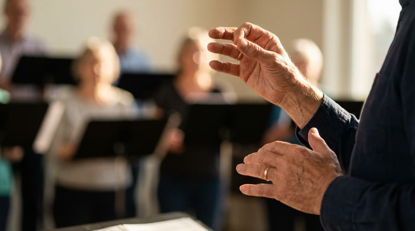 Choir conductor leading a warm-up routine