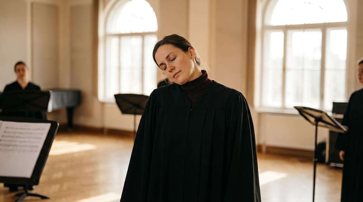 Choir singers doing physical warm-up stretches