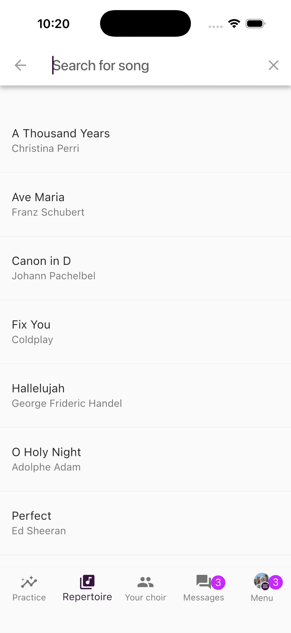 Search icon in the Repertoire tab