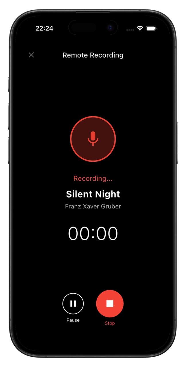 Telefon im Fernaufnahmemodus nimmt Silent Night auf