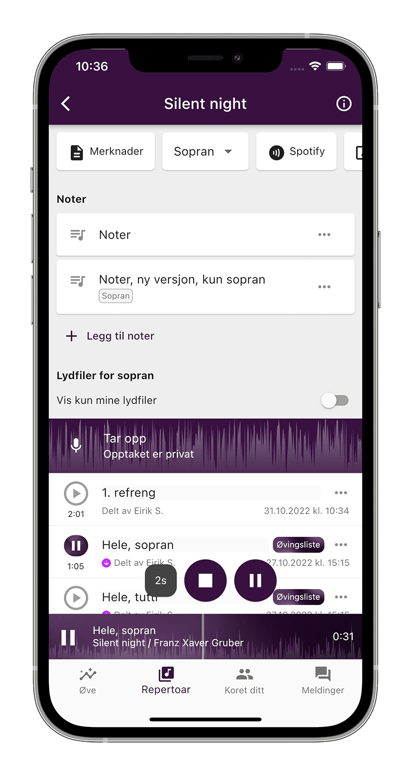 Rehearsal-Dateien und Noten in ChoirMate